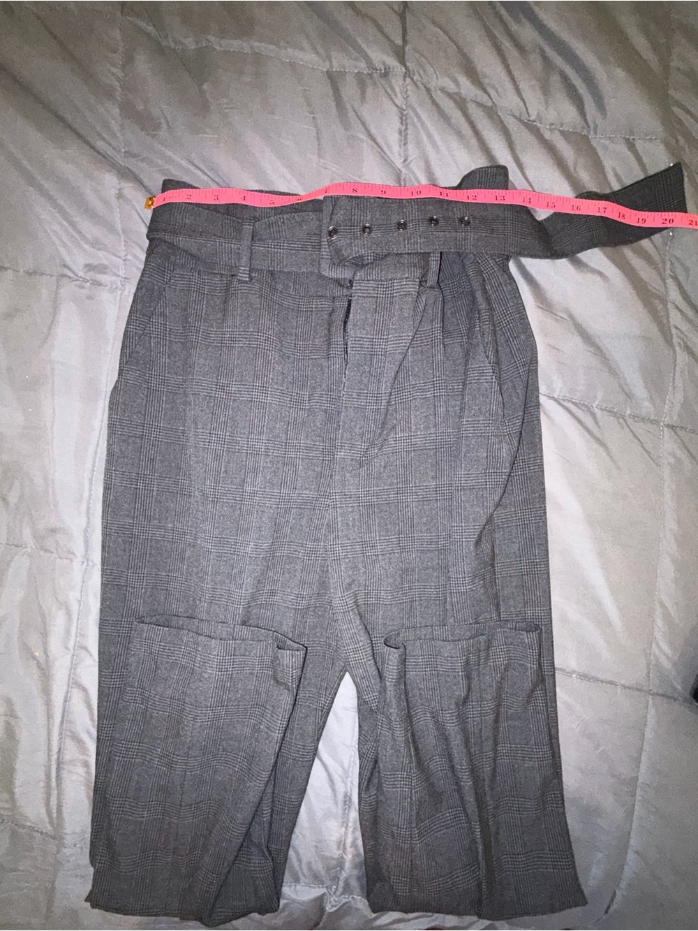 Zara Gray Plaid Paperbag Waist Belted Trousers Size M - Picture 4 of 7